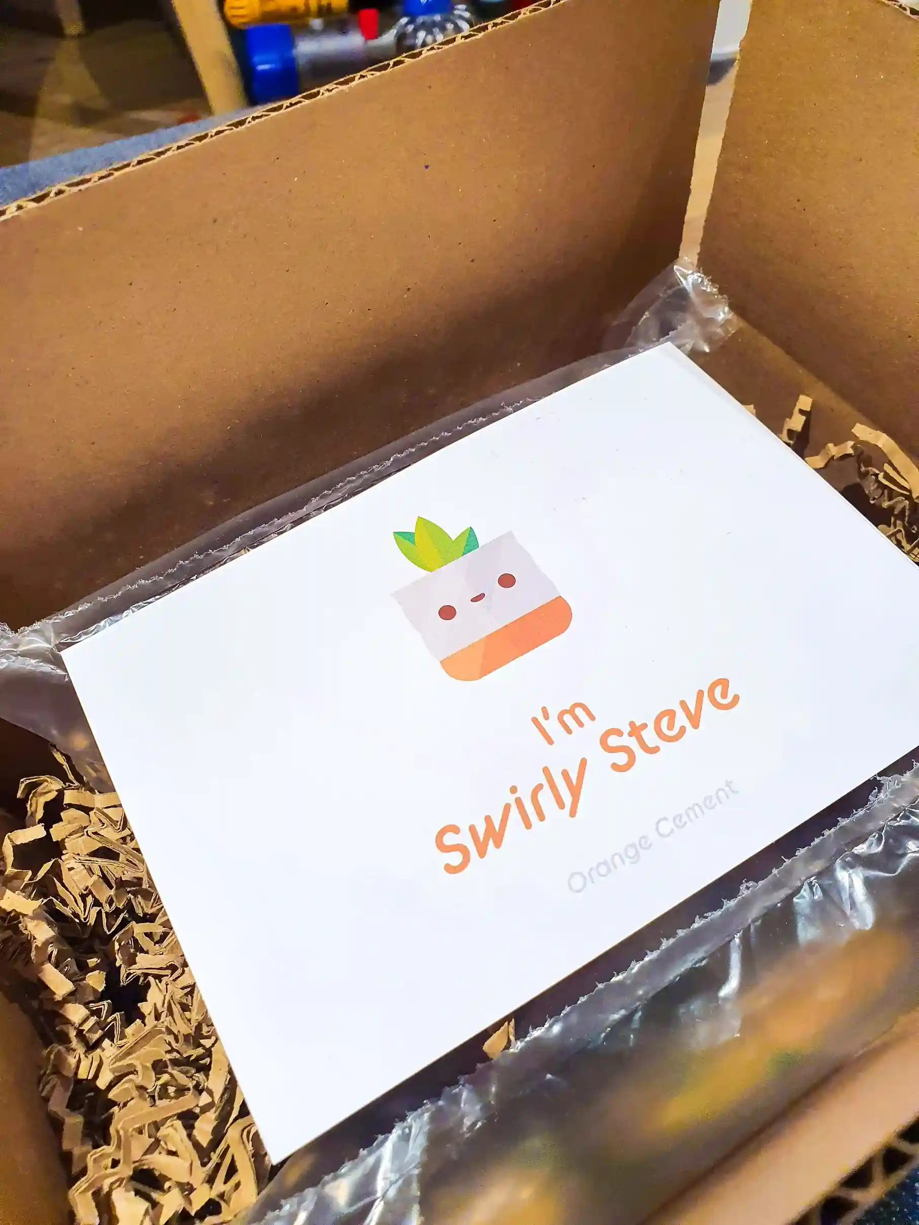 An cute letter sent with the pots, reading 'I'm swirly steve!'